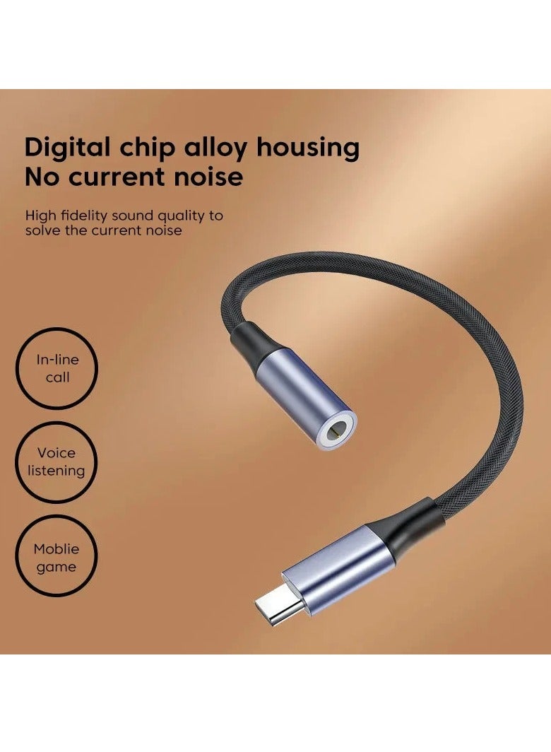 AROAQ محول جاك AUX كابل، محول USB نوع C إلى 3.5 مم سماعة، كابل دنجلي صوتي USB C إلى AUX مطلي بالذهب، محول صوتي رقمي سماعة مضاد للأكسدة، (1 قطعة، رمادي) - Image 3