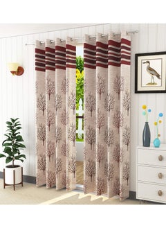 Homefab India Homefab India Jute Modern 2 Piece Eyelet Polyester Door Curtain Set - 7ft, Maroon  - Image 1