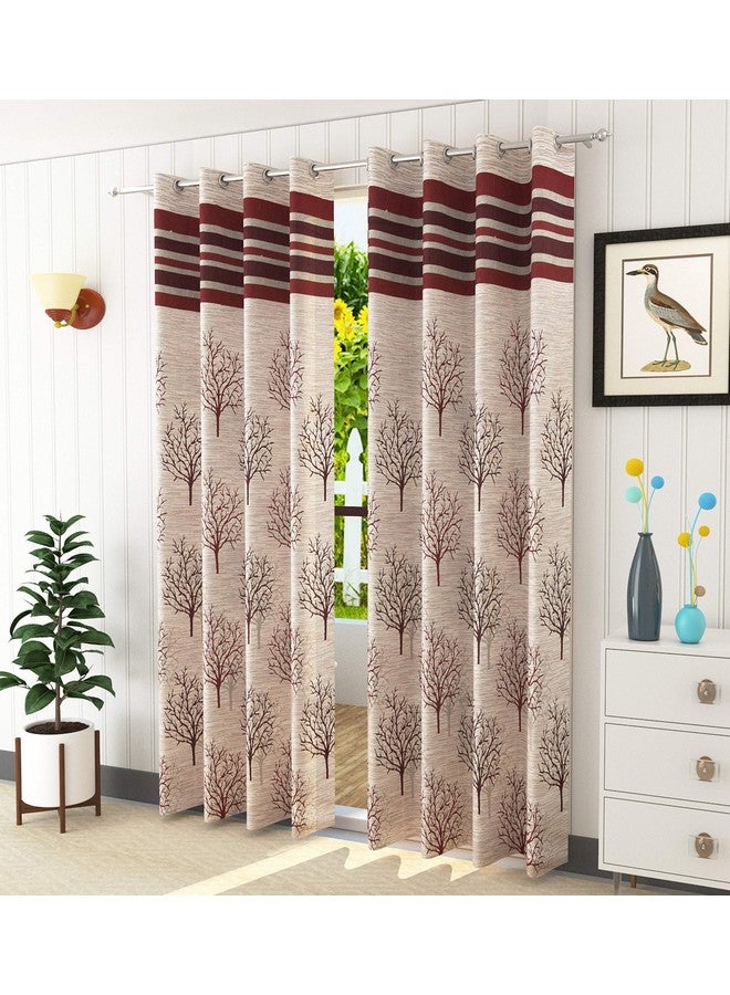 Homefab India Jute Modern 2 Piece Eyelet Polyester Door Curtain Set - 7ft, Maroon - Image 1