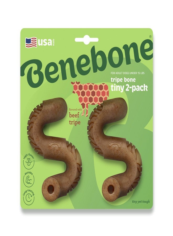 Benebone Tiny 2-Pack, Tripe Bone Durable Dog Chew Toy for Aggressive Chewers, Real Tripe, Made in USA - Image 1