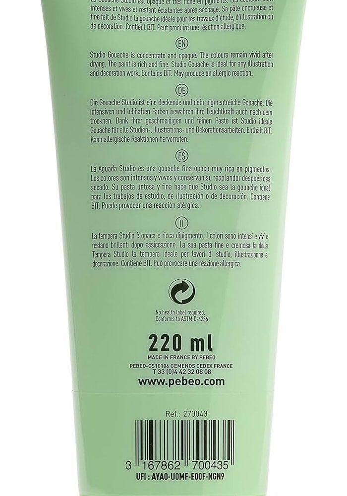 PEBEO Studio Gouache Paint, 220 ml, Light Green - Premium Matte Finish for Artists - Image 2