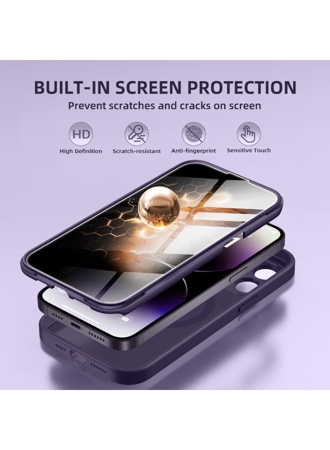 بيرفي جراب مغناطيسي لهاتف iPhone 14 Pro Max، متوافق مع MagSafe، واقي شاشة مدمج للخصوصية وحماية مطورة للكاميرا، جراب هاتف كامل الجسم مضاد للتجسس ومقاوم للصدمات لهاتف 14 Pro Max 6.7 بوصة، أرجواني - Image 3