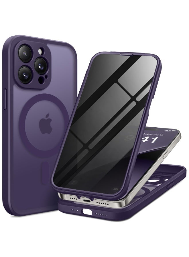 بيرفي جراب مغناطيسي لهاتف iPhone 14 Pro Max، متوافق مع MagSafe، واقي شاشة مدمج للخصوصية وحماية مطورة للكاميرا، جراب هاتف كامل الجسم مضاد للتجسس ومقاوم للصدمات لهاتف 14 Pro Max 6.7 بوصة، أرجواني - Image 1