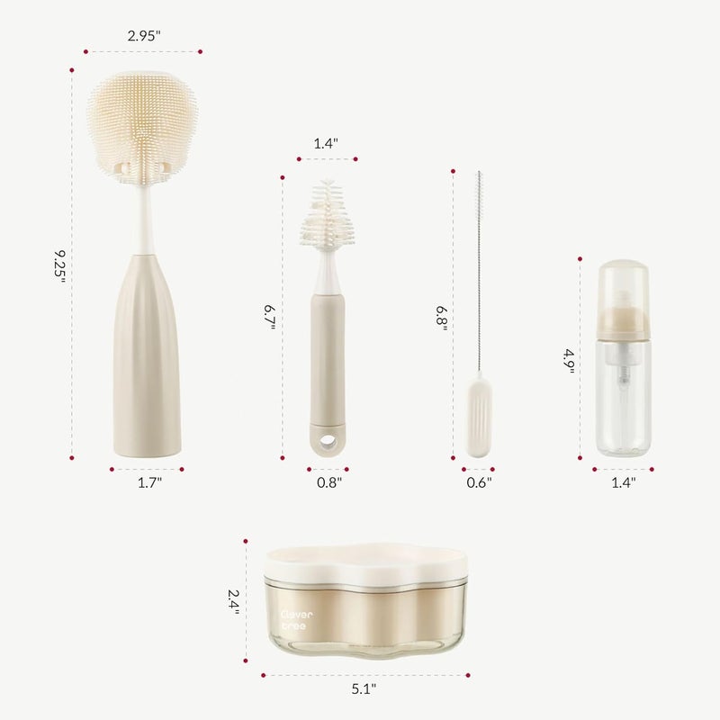 biqin Baby Bottle Brush Kit with PushPress Bubble and Drying Rack for Bottle Cleaning Bendable Bottle Cleaner Brush for Baby Bottles Breast Pumps Nipples Straws and More Perfect for HomeTravel - Image 2