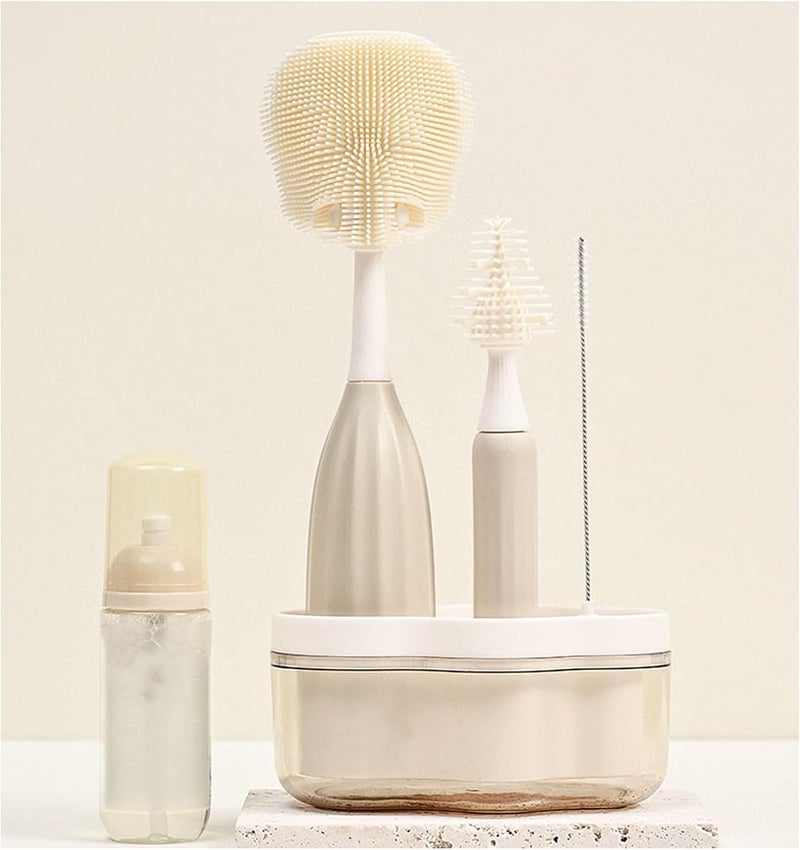 biqin Baby Bottle Brush Kit with PushPress Bubble and Drying Rack for Bottle Cleaning Bendable Bottle Cleaner Brush for Baby Bottles Breast Pumps Nipples Straws and More Perfect for HomeTravel - Image 1
