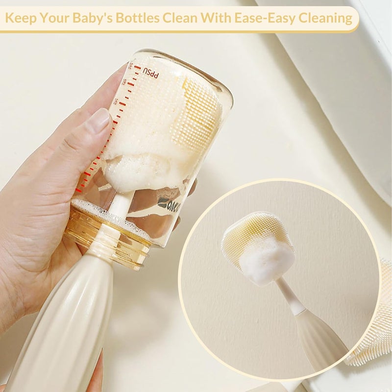 biqin Baby Bottle Brush Kit with PushPress Bubble and Drying Rack for Bottle Cleaning Bendable Bottle Cleaner Brush for Baby Bottles Breast Pumps Nipples Straws and More Perfect for HomeTravel - Image 5