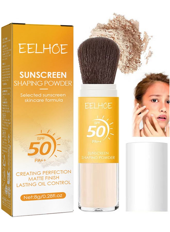 EELHOE Sunscreen Setting Powder, SPF 50 PA++, UVA And UVB Protection, No Parabens, Gluten Free, Vegetarian, Hypo-Allergenic, Long-Lasting Lightweight Breathable Sunscreen Power, With Soft Sunscreen Brush - Image 1