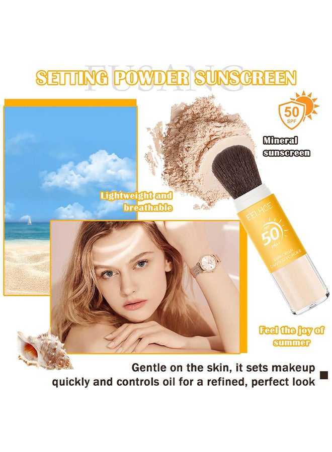 EELHOE Sunscreen Setting Powder, SPF 50 PA++, UVA And UVB Protection, No Parabens, Gluten Free, Vegetarian, Hypo-Allergenic, Long-Lasting Lightweight Breathable Sunscreen Power, With Soft Sunscreen Brush - Image 2