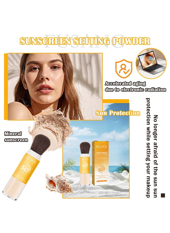 EELHOE Sunscreen Setting Powder, SPF 50 PA++, UVA And UVB Protection, No Parabens, Gluten Free, Vegetarian, Hypo-Allergenic, Long-Lasting Lightweight Breathable Sunscreen Power, With Soft Sunscreen Brush - Image 4