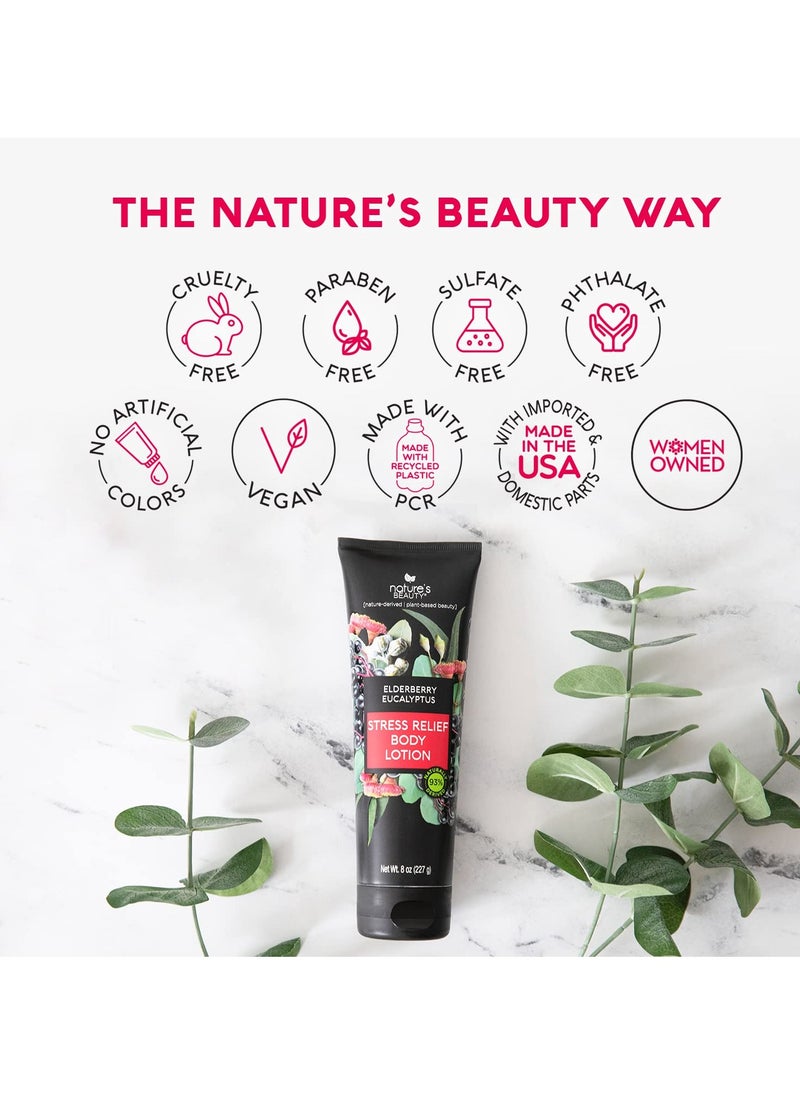 Nature's Beauty - Nature's Beauty Elderberry Eucalyptus Stress Relief Body Lotion Multi-Pack - Lightweight, Non-Greasy Restore Moisturizer, Made w/Shea Butter, Avocado Oil and Sweet Almond Oil, 8 oz (2 Pack) - Image 1