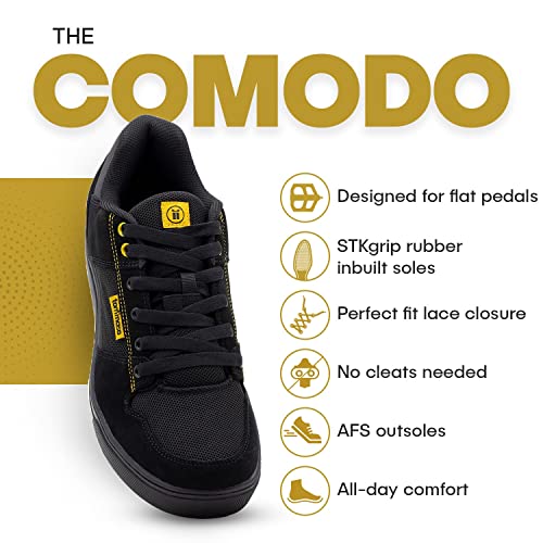 Tommaso Comodo MTB Shoes for Mens Mountain Bikes with Flat Pedals, Cycling Shoes for Gravel, Trek & Road Bikes— Mens Bicycle Footware for Road & Mountain Biking—Black—Size 8US—41EU - Image 2