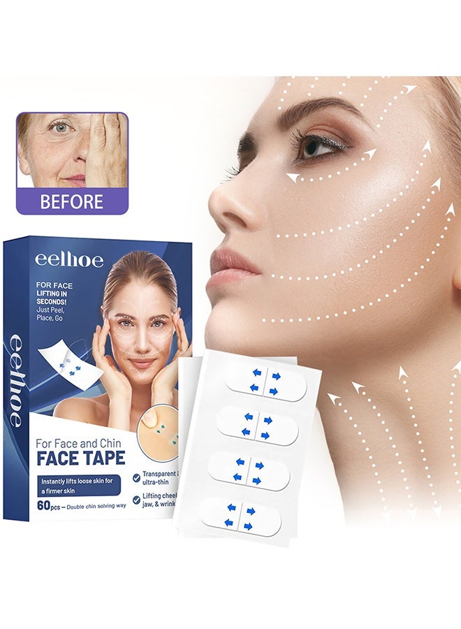 EELHOE 60PCS Face Lift Tape, Face Neck Tape Lifting Invisible, High Elasticity Wrinkle Patches, Invisible Face Tapes For Lifting Eyes Double Chin Jowls, Wrinkle, Lifting Saggy Skin, Waterproof, Face Stickers Neck Eye Double Chin Lift V Shape - Image 1