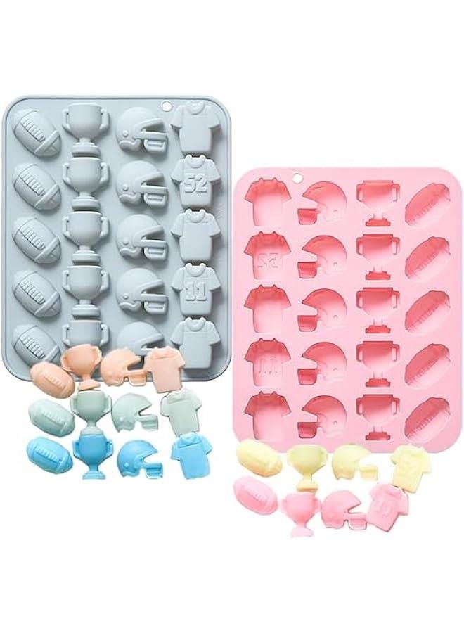 Rugby Chocolate Candy Fondant Silicone Molds, 20 Hole 3D Cap Trophy and Jersey Shape Candy Molds，DIY Cookies Candy Gummy Chocolate Molds Ice Cream Tray for Holiday Party Day(2 Pack) - Image 1