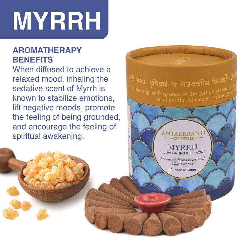 Antarkranti AWADH Aroma Gift Set Charcoal Free Premium Dry Dhoop Incense Cones GUGGAL LOBAN Myrrh and Frankincense Pack of 4 Includes 160 Handmade Incense Cones with Ceramic Cone Holder - Image 2