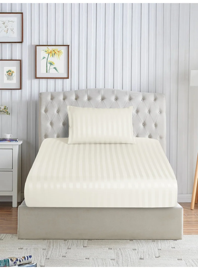 Premium 2 Piece – 90×200 cm Single Striped Fitted Sheet, and 35 cm Deep Pocket, Secure All-Around Elastic Fit, No Excess Fabric.