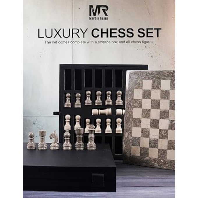 MARBLE RANGE Marble Chess Set 12 Inches Oceanic and Verona Handmade Chess Sets for Adults Marble Board Game for Family with Storage Box  2 Extra Queen Ideal Travel Chess Set  Home Dcor - Image 5