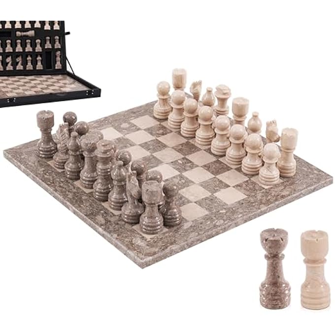 MARBLE RANGE Marble Chess Set 12 Inches Oceanic and Verona Handmade Chess Sets for Adults Marble Board Game for Family with Storage Box  2 Extra Queen Ideal Travel Chess Set  Home Dcor - Image 1