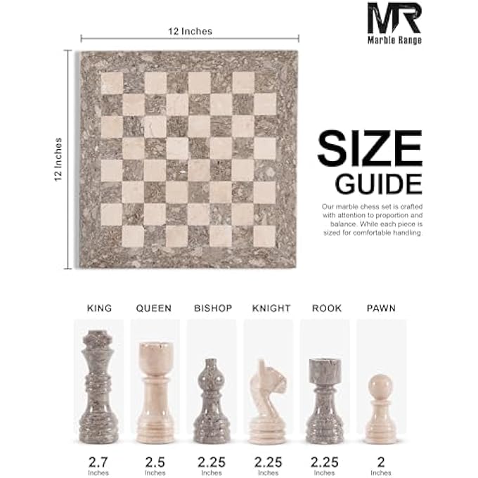 MARBLE RANGE Marble Chess Set 12 Inches Oceanic and Verona Handmade Chess Sets for Adults Marble Board Game for Family with Storage Box  2 Extra Queen Ideal Travel Chess Set  Home Dcor - Image 4