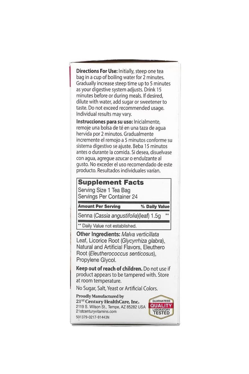 21st Century Herbal Slimming Tea Wild Raspberry Caffeine Free 24 Tea Bags 1.7 oz (48 g) - Image 2