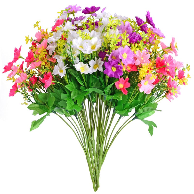 EverWin 6 Bundles Artificial Fake Flowers Daisies Bouquets for Decoration Outdoors Silk Faux Wild Multicolor Flowers Daisy with Stems for Outdoors Decoration Table Centerpieces Cemetery