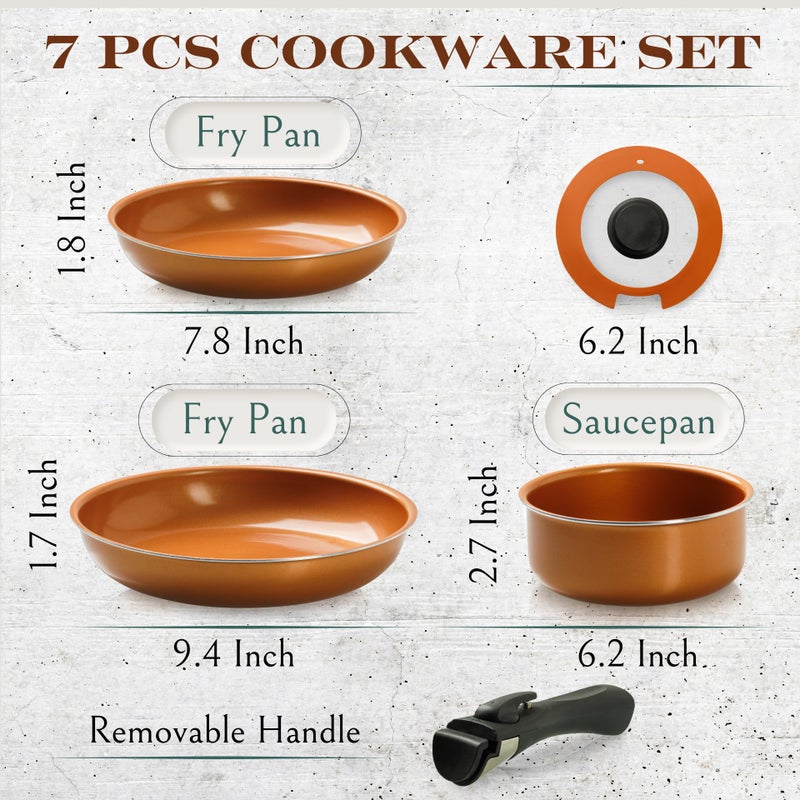 Moss & Stone Copper Pots And Pans Set Nonstick, Removable Handle Cookware, Stackable Pots And Pans Set, Dishwasher safe, Induction Pots And Pans, Camping Cookware Set, Aluminum (7 Pcs) - Image 2