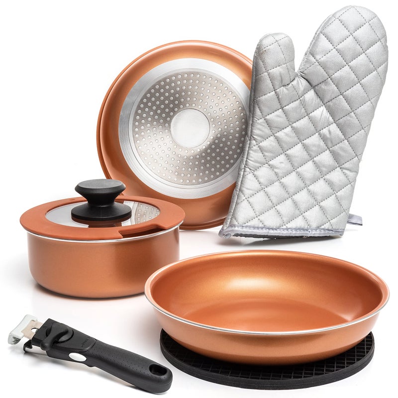 Moss & Stone Copper Pots And Pans Set Nonstick, Removable Handle Cookware, Stackable Pots And Pans Set, Dishwasher safe, Induction Pots And Pans, Camping Cookware Set, Aluminum (7 Pcs) - Image 1