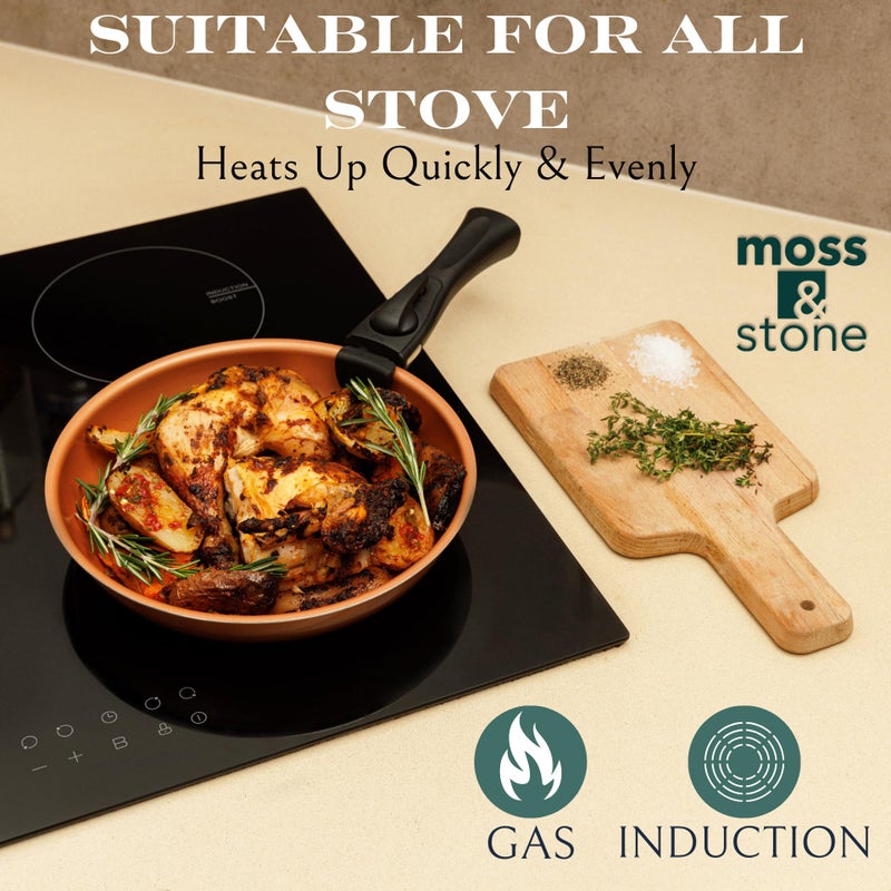 Moss & Stone Copper Pots And Pans Set Nonstick, Removable Handle Cookware, Stackable Pots And Pans Set, Dishwasher safe, Induction Pots And Pans, Camping Cookware Set, Aluminum (7 Pcs) - Image 5