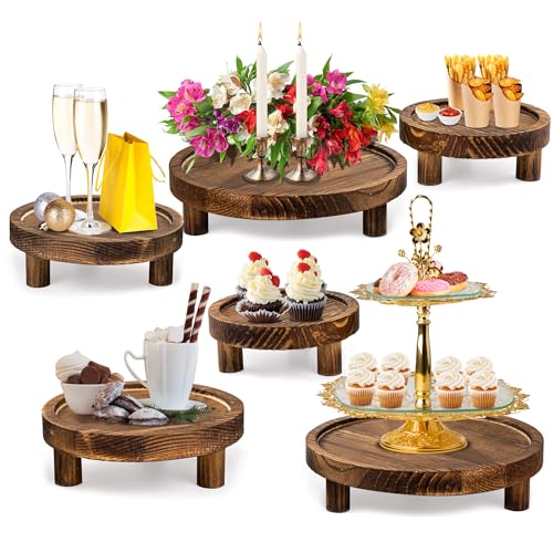 HAOPENGYOU 6PCS Wooden Risers for Display Wood Cake Stand for Party Round Food Risers for Buffet Wooden Holder Rustic Riser for Decor Tiered Tray Decor Home Kitchen (Rustic, 6 PCS (8”, 6”, 5”)) - Image 1