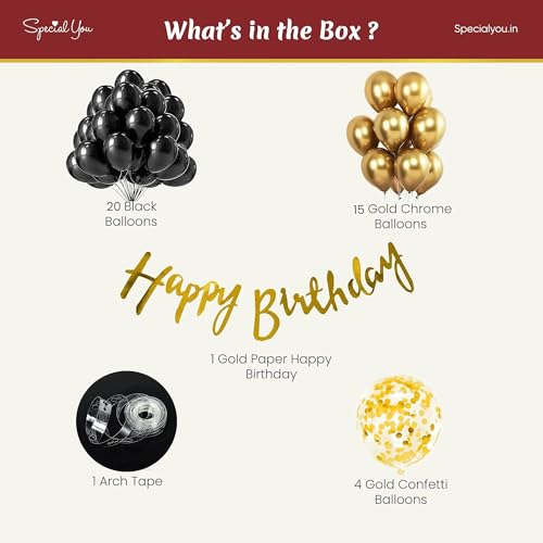 SpecialYou.in Rubber Black & Gold Theme Birthday Decoration Items For Boys, Girls, Husband, Wife, Balloon Decoration For Birthday, Birthday Backdrop For Decoration, Birthday Decoration Kit - 41 Pcs - Image 3