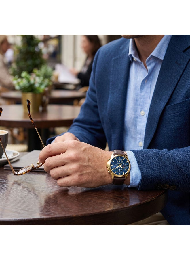 Ben Sherman Oxford Blue Dial Brown Genuine Leather Strap Chronograph Watch for Men, 44mm - Image 5
