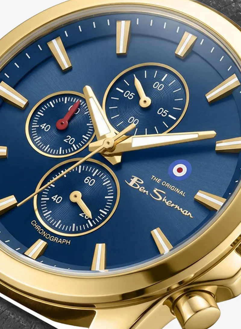 Ben Sherman Oxford Blue Dial Brown Genuine Leather Strap Chronograph Watch for Men, 44mm
