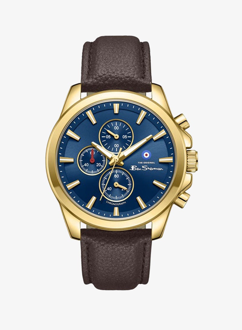 Ben Sherman Oxford Blue Dial Brown Genuine Leather Strap Chronograph Watch for Men, 44mm - Image 1