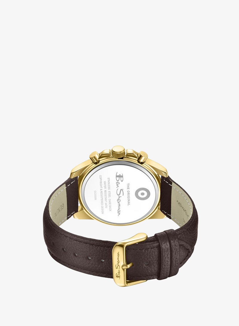 Ben Sherman Oxford Blue Dial Brown Genuine Leather Strap Chronograph Watch for Men, 44mm - Image 3