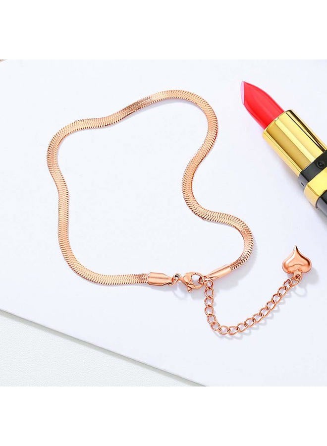 QJLE Rose Gold Anklet for Women,Flat Snake Chain Link Dainty Cute Anklets for Teen girls Ankle Bracelets for women Beach Jewelry - Image 2