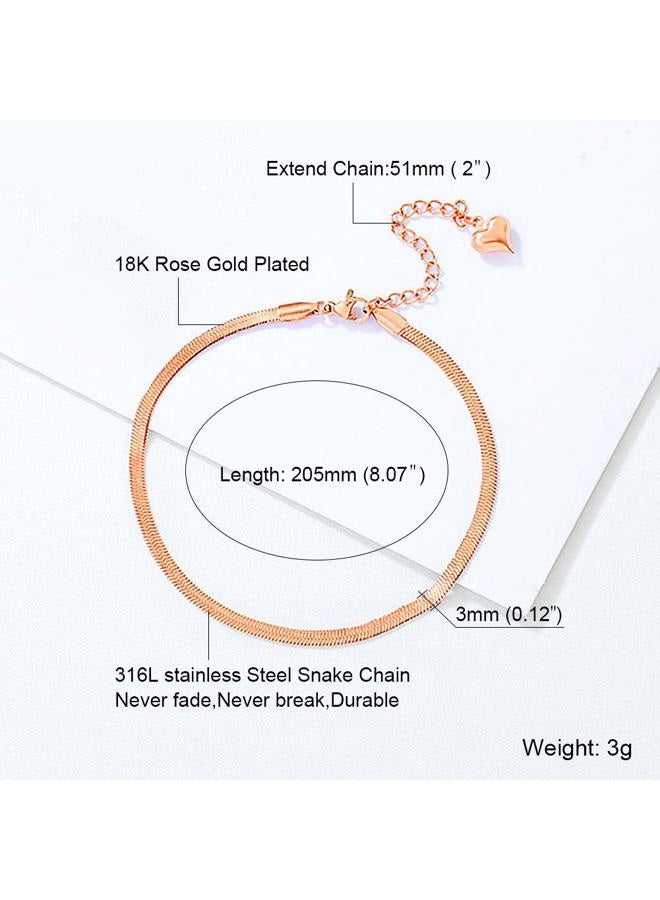 QJLE Rose Gold Anklet for Women,Flat Snake Chain Link Dainty Cute Anklets for Teen girls Ankle Bracelets for women Beach Jewelry - Image 4