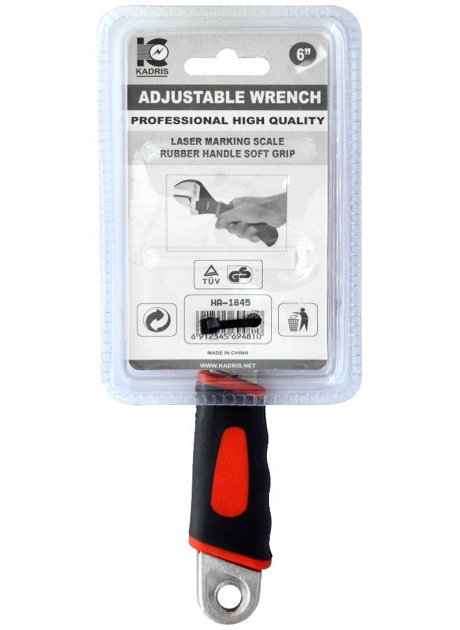 KADRIS - 6 Inch Cabon Steel Adjustable Wrench, Extra Wide Jaw Opening, Heat Treated Chrome Plated Drop, Hand Rubber Grip - Image 1