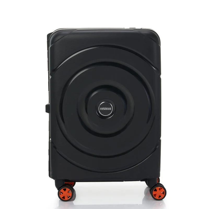 AMERICAN TOURISTER black Circurity Suitcase, Cabin Size 55 cm / 20 inch, 4 Spinner Wheels, Hard Top, Polypropylene, Black|Scratch & Impact Resistant Material|Lightweight|XtraSecu™ 3 Point Locking System|TSA Lock - 3 Years International Warranty  | Best Price UAE