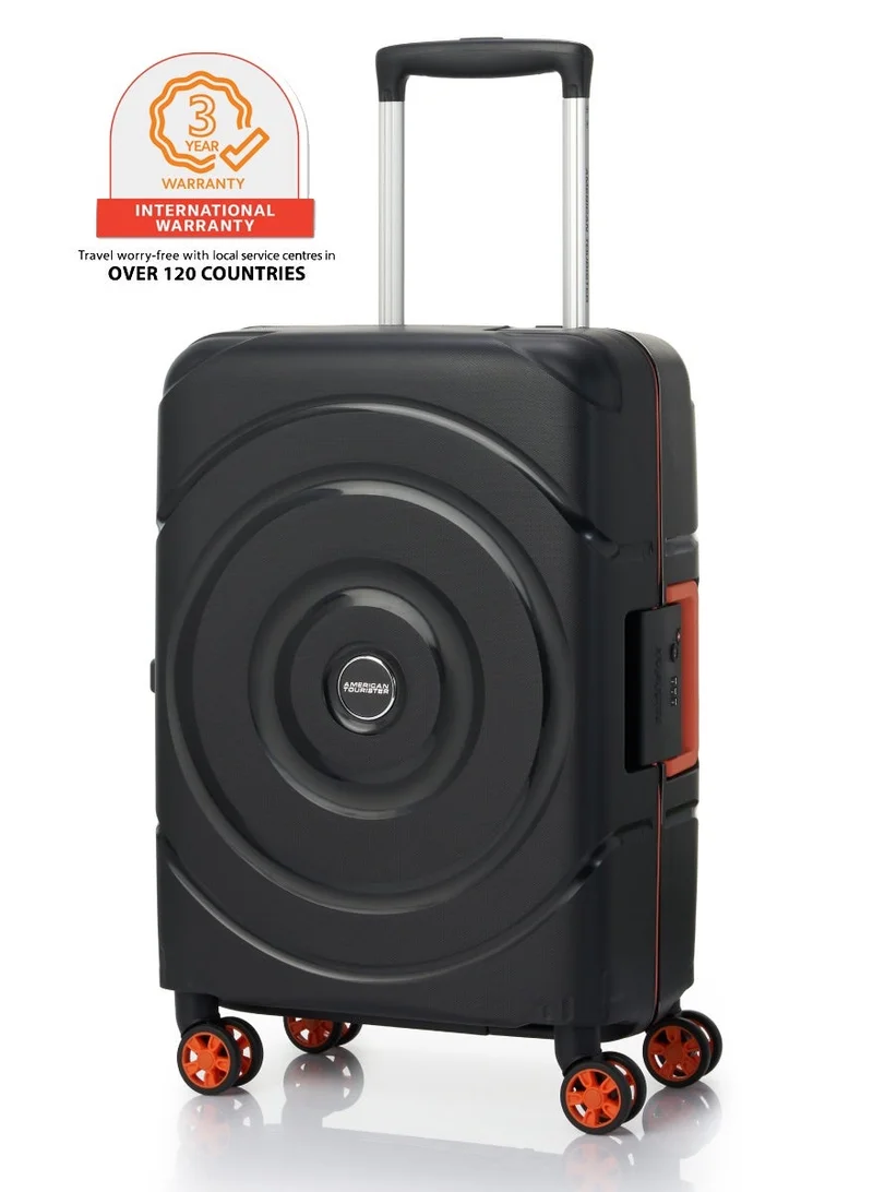 Circurity Suitcase, Cabin Size 55 cm / 20 inch, 4 Spinner Wheels, Hard Top, Polypropylene, Black|Scratch & Impact Resistant Material|Lightweight|XtraSecu™ 3 Point Locking System|TSA Lock - 3 Years International Warranty
