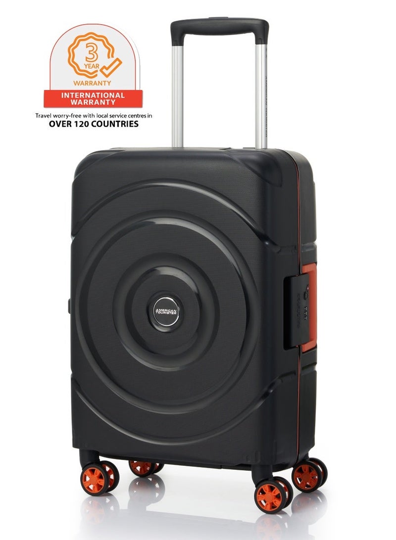AMERICAN TOURISTER Circurity Suitcase, Cabin Size 55 cm / 20 inch, 4 Spinner Wheels, Hard Top, Polypropylene, Black|Scratch & Impact Resistant Material|Lightweight|XtraSecu™ 3 Point Locking System|TSA Lock - 3 Years International Warranty - Image 1