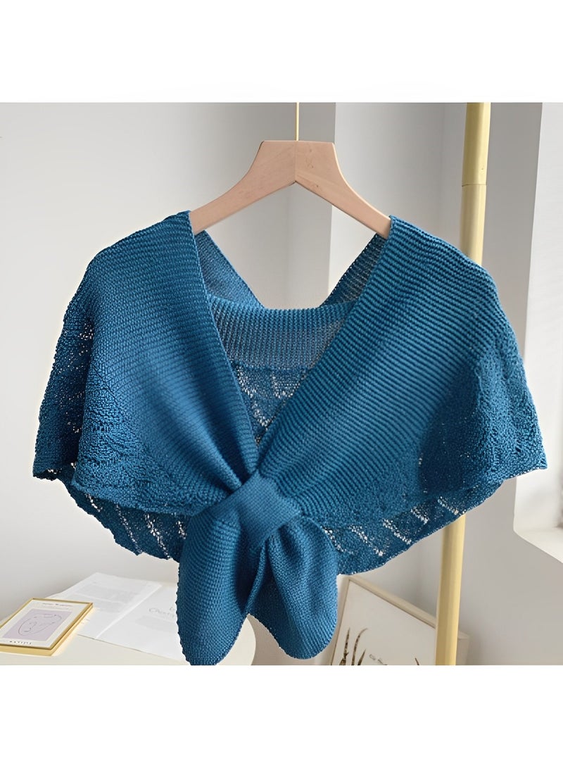 ريوكل شال نسائي من الصوف المحبوك الأنيق مع ياقة وهمية وأغطية رأس محبوكة ووشاح وعباءة - Image 2