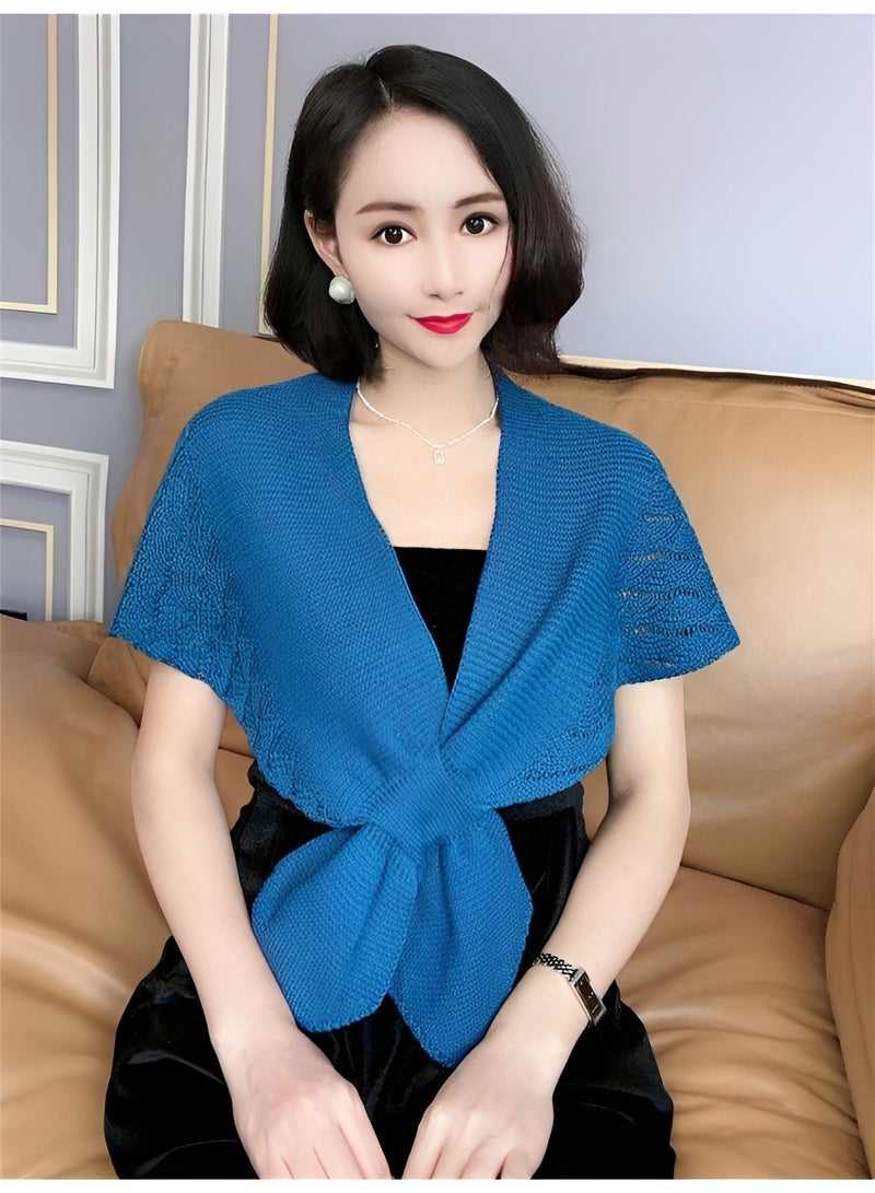 ريوكل شال نسائي من الصوف المحبوك الأنيق مع ياقة وهمية وأغطية رأس محبوكة ووشاح وعباءة - Image 3