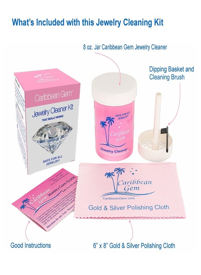 Caribbean Gem Jewelry Cleaner Kit 8oz with Basket, Brush & Polishing Cloth - All Purpose Jewelry Cleaner Solution for Gold, Silver, Diamonds, Rings, Necklaces, Gems, Precious Stones & Metals - Image 2