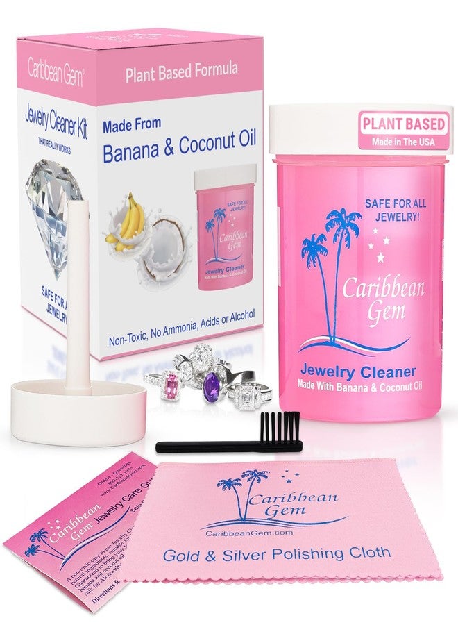Caribbean Gem Jewelry Cleaner Kit 8oz with Basket, Brush & Polishing Cloth - All Purpose Jewelry Cleaner Solution for Gold, Silver, Diamonds, Rings, Necklaces, Gems, Precious Stones & Metals - Image 1