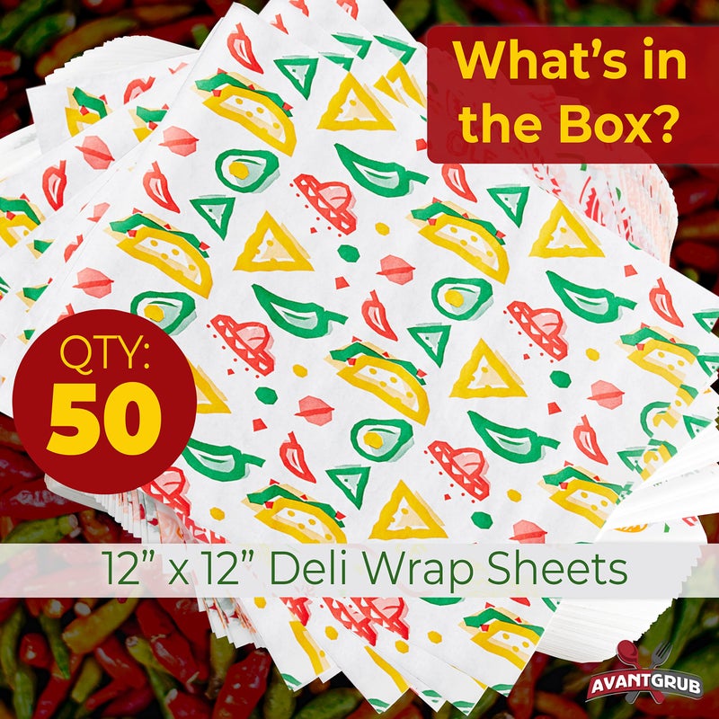 Avant Grub Fun, Fiesta Style 12in Deli Paper 50 Ct. Greaseproof, Microwave-Safe Mexican Themed Tissue Great for Burrito Wrappers or Nacho Basket Liners. Southwest Party Supplies for Cinco de Mayo Celebration - Image 2