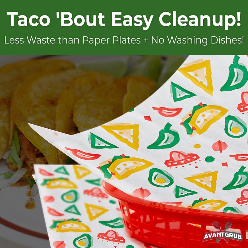 Avant Grub Fun, Fiesta Style 12in Deli Paper 50 Ct. Greaseproof, Microwave-Safe Mexican Themed Tissue Great for Burrito Wrappers or Nacho Basket Liners. Southwest Party Supplies for Cinco de Mayo Celebration - Image 5