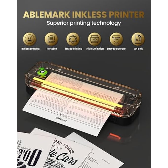 PORTABLE THERMAL PRINTER A4 NO INK BLUETOOTH TATTOO PRINTER COMPATIBLE WITH ANDROID & IOS WITH COMPUTER THERMAL COPIER FOR TRAVEL, WORK AND HOME - Image 3