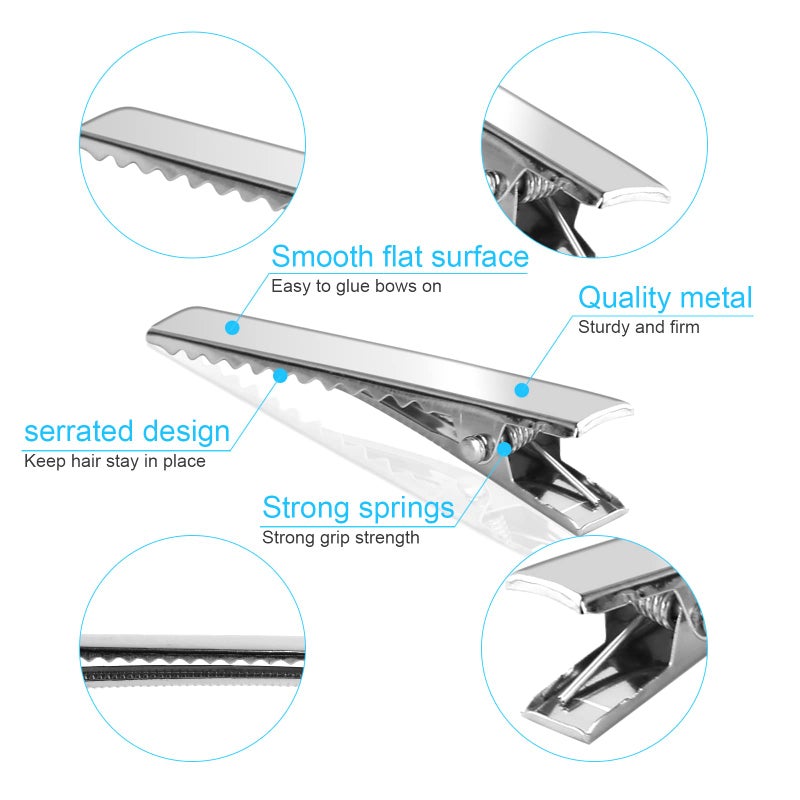 PHSZZ 70 Pcs Alligator Hair Clips, 3 Sizes Oversized Metal Silver Hair Bow Clips Single Prong Hairdressing Salon Hair Grip DIY Accessories Hairpins for Women Bows Making Crafts (3.9-2.2-1.8 inch) - Image 4