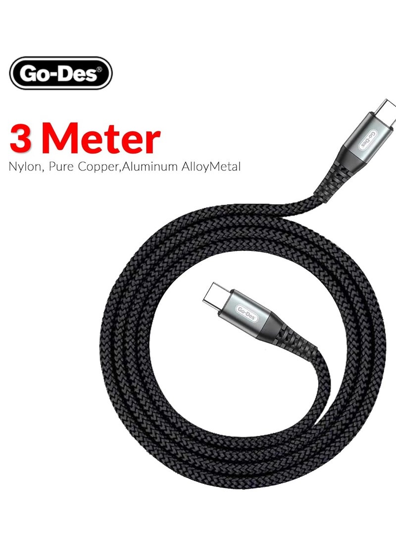 GO-DES Go Des 40W Fast Charging 5A USB C to USB C Cable [9.9-ft,3M], Powerful Nylon Braided USB C Cord Phone Charger - Image 4