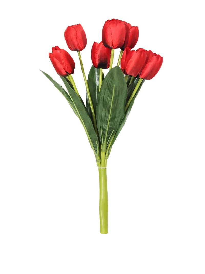 Fourwalls Beautiful Artificial Polyester and Plastic Tulip Flower Bunch (9 Head Flower, 38 cm Total Height, Red) - Image 1