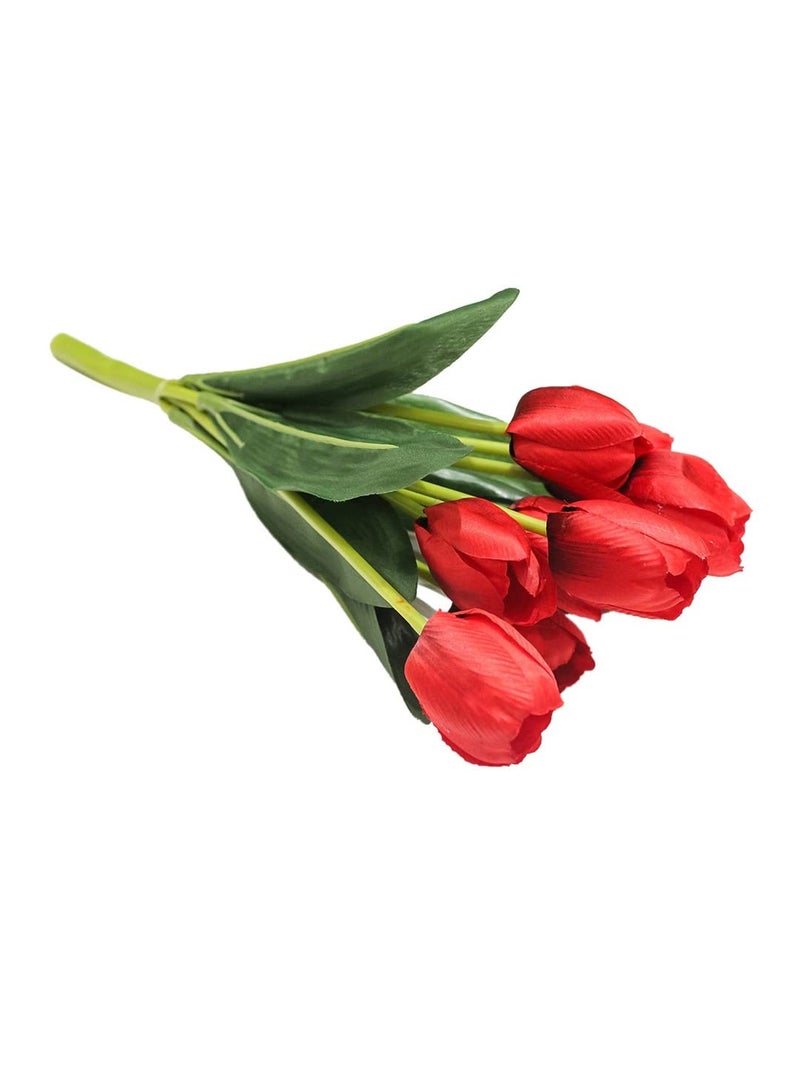 Fourwalls Beautiful Artificial Polyester and Plastic Tulip Flower Bunch (9 Head Flower, 38 cm Total Height, Red) - Image 2